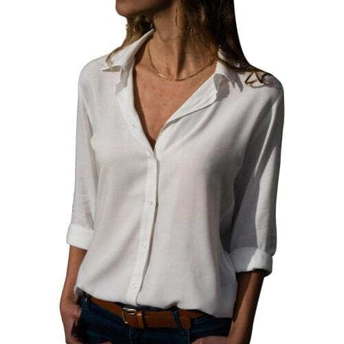 Office Lady Shirt New Autumn Elegant Solid Color Deep V Neck Plus Size Casual Chiffon Loose Womens Shirts