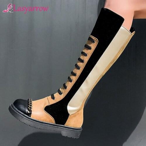 Lasyarrow Snake Print Knee High Boots Women Shoes Fashion Platform Shoes Women Long Boots 2020 Winter Shoes Woman Size 34-43