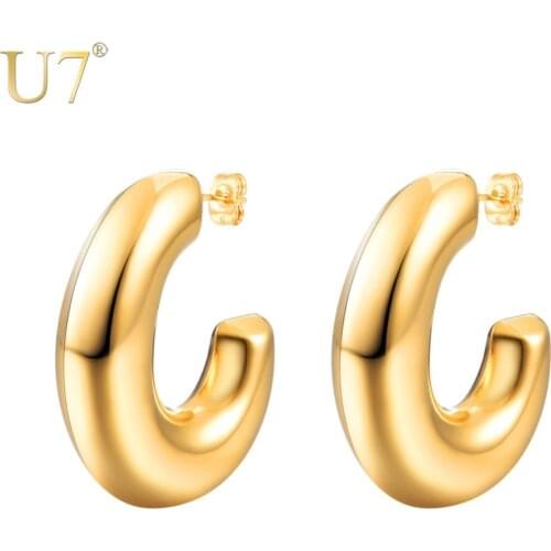 U7 2018 Simple Loop Punk Earrings Brinco C Shaped Hollow Out Big Round Cirlce Hoop Earrings for Women Jewelry Party Gifts E1011