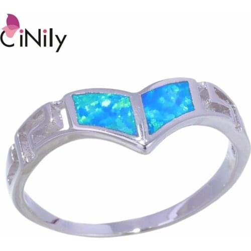 CiNily Created Blue Fire Opal Silver Plated Wholesale Fashion Jewelry for Women Engagement Wedding Gift Ring Size 7-9 OJ9315
