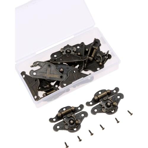 10pcs Antique Bronze Metal Lock Decorative Latch Hasps Hook Wood Jewelry Box Padlock Furniture Hardware 47*37mm