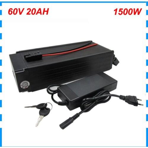 1000W 60V 20AH Rear rack electric bike bicycle battery 16S 60 Volt 15AH 18AH 25AH Lithium bateria with BMS and 2A charger