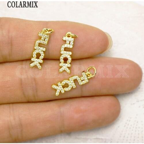 12 Pcs Zircon word necklace pendant Gold color zircon Jewelry pendant Handmade women accessories pendants 7312