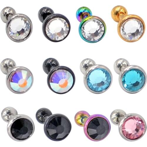 12PCS Surgical Steel Zircon Ear Tragus Helix Bar Cartilage Top Upper Ear Earring Stud Labret Fashion Piercing Body Jewelry 16g