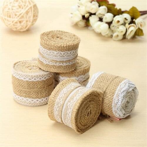 2meters 50MM Natural Jute Burlap Ribbon Lace Jute Roll Rustic Vintage Wedding Decoration Hessian Christmas Party Supplies DIY