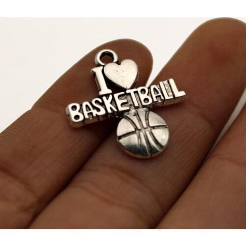 20pcs Wholesale Price I Love Basketball Charms 20*21mm Antique Silver Plated Pendant For Handmade Jewelry Accessories