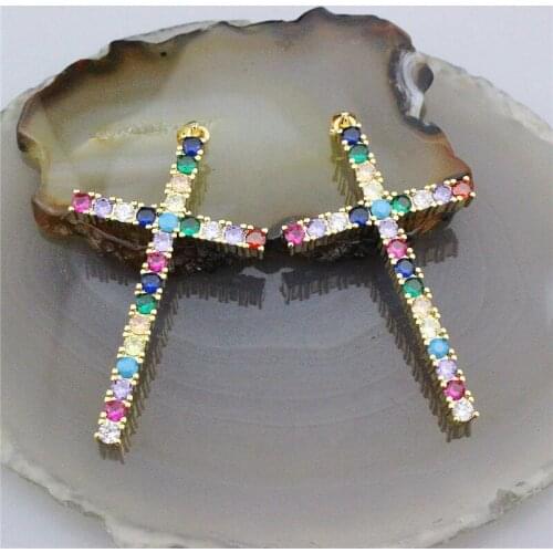 49*27mm 10pcs/lot Rainbow cz pave cross pendant,multicolor cubic zircon micro pave charm pendant,fashion cz jewelry accessories