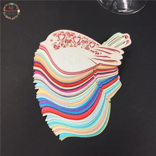 Big Heard Love 50Pcs Heart Love Birds Place Escort Wine Glass Paper Card Party Decoration Place Name Card Wedding Party Cards