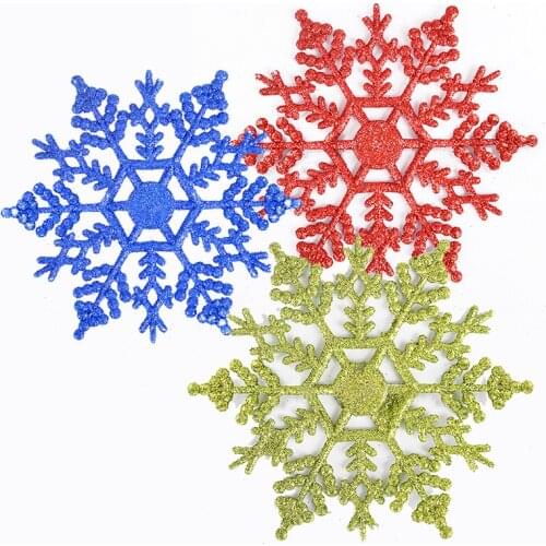 6pcs 10cm Plastic Gold Silver Glitter Powder Snowflake Xmas Ornaments Pendant Christmas Tree Decorative Hanging Snowflake