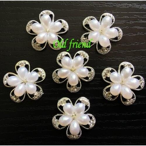 60pcs/lot 25mm metal rhinestone button with pearl flower cluster hair flower center wedding embellishment scrapbooking accessory