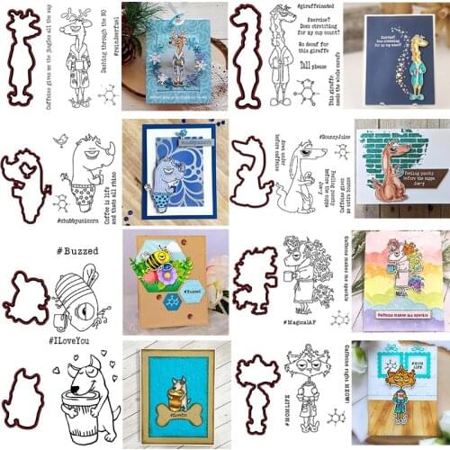 Caffeinated Parrot Raccoon Rhnio Giraffe Kangaroo Blended Phrases Clear Stamps and Dies for DIY Scrapbooking Craft Card 2020 New