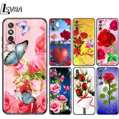 Red Flower Butterfly for Huawei Y9A Y9S Y9 Y8S Y8P Y7P Y7 Y6 Y5P Y5 Lite Pro Prime 2020 2019 2018 2017 Black Phone Case