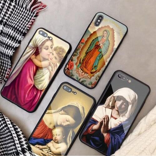 Virgin Mary Christian Christmas cell Tempered Glass Phone Case For iPhone 6 6plus 7 plus 8 8plus 5 5S 5C SE X XS XR XS Max