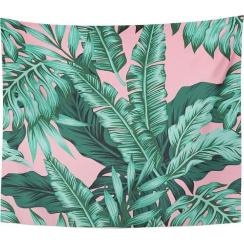 Watercolor Floral Black Leaf Tropical Green Leaves Pink Exotic Red Banana Jungle Tapestry Home Decor Wall Hanging for Living