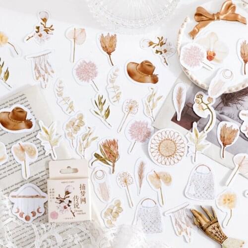 46Pcs Dream catcher Feather Decorative Stickers Scrapbooking Stick Label Diary Stationery Album Kawaii Plant flower sticker