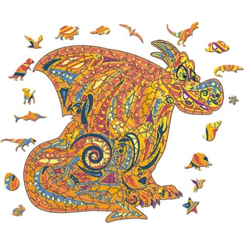 Cartoon Dragon Wooden Puzzle Unique Animals Shapes DIY Wooden Jigsaw For Adults Kids Educational Puzzles Toys Christmas Gifts