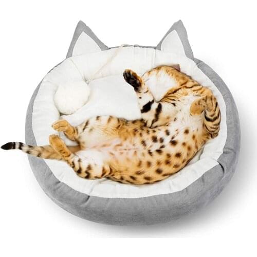 Pet Cat Bed Ears Nest Soft Warm Washable Round Dogs Cats Cushion Home Mat Pets Beds Sleeping House Pet Supplies Products