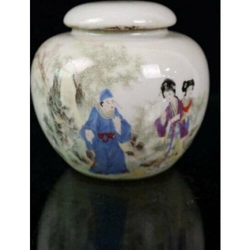 Chinese old porcelain Pastel figure pattern orb pearl altar Storage pot