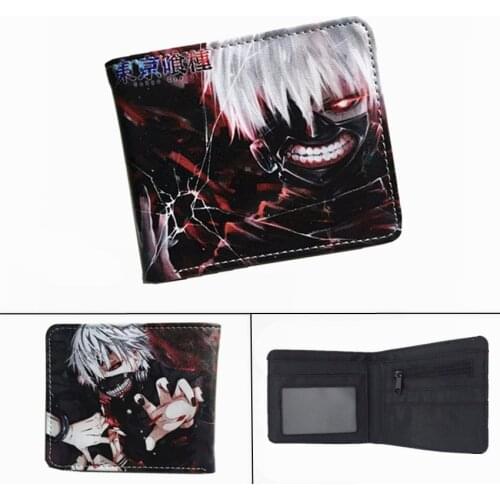 Anime Tokyo Ghoul PU Wallet Kaneki Ken Short Bifold Photo Card Holder Layers Boys Girls Cartoon Zip Coin Pocket Leather purses