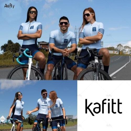 Kafitt Light blue Short Sleeve Couple cycling Triathlon suit Cycling Skinsuit set Maillot Ropa Ciclismo women jumpsuit set