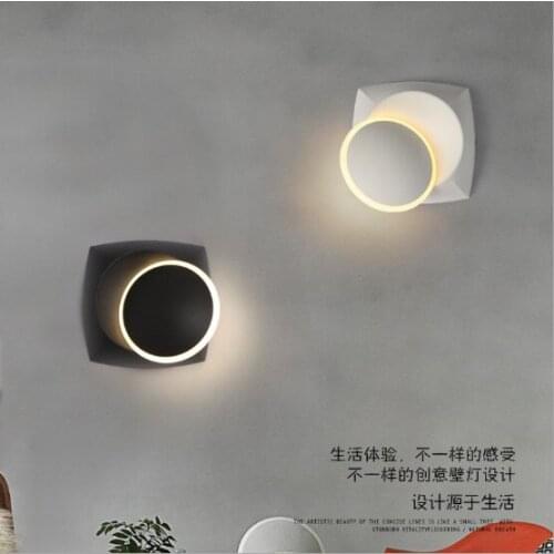 Round bedside eclipse wall lamp 360 rotating black white decorative living room background wall stair light fixture