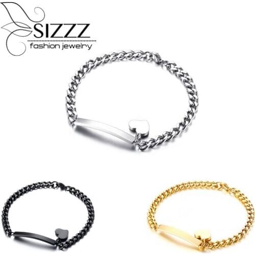 SIZZZ Fashion trend jewelry 5MM stainless steel bent card + heart tag Bracelets&Bangles For Women