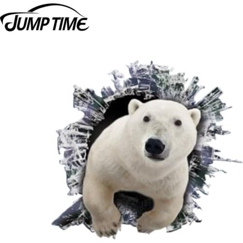 Jump Time 13cm x 12.2cm 3D Polar bear window sticker Glass Slag Decal Reflective Stickers Waterproof Car Styling Bird Decals