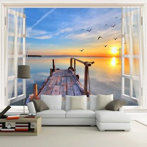 Custom 3D Photo Wallpaper Window Sea View Nature Landscape Wall Mural Living Room Sofa TV Backdrop Wallpapers Home Decor Modern