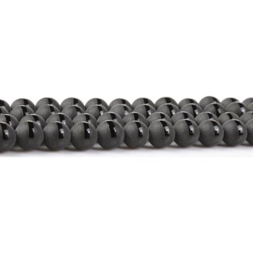 6 8 10 12mm Natural Black Frosted Agate Stripe Matte Onyx Round Gemstone Loose Beads for Necklace Bracelet DIY Jewelry Making