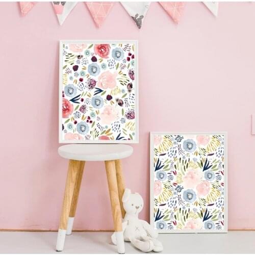 Minimalist Poster Watercolor Flower Painting Art Canvas Print Pink Blue Flowers Girl Bedroom Nursery Home Decoration Wall Art