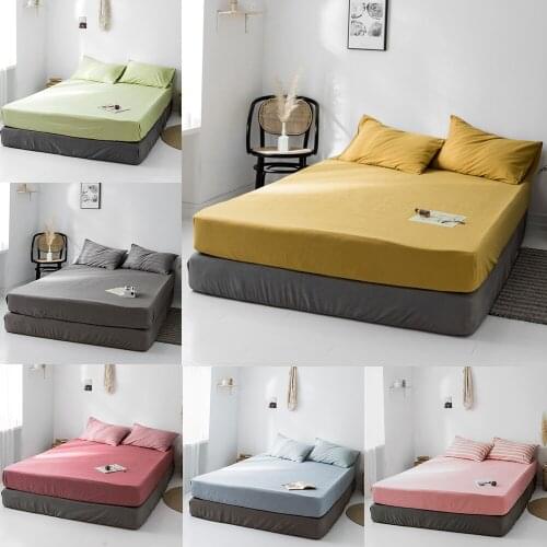 Denisroom Fitted Sheet Mattress Cover Solid Color yellow Bedding Linens Bed Sheets With Elastic Band Queen Size Bedsheet DF41