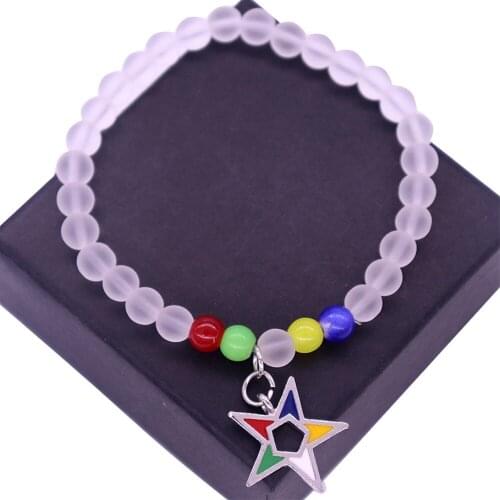 Drop Ship Handmade Elastic White Beaded Greek OES Bracelets Bangles Sorority Order Easter Star Promotion Gift Jewelry Custom