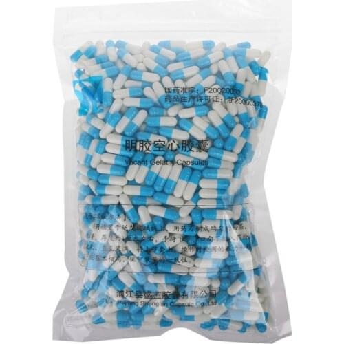 1000Pcs Blue-white Empty Hard Gelatin Capsule Size Medicine Pill Capsule Vitamins Personal Health Care Pill Cases Splitters