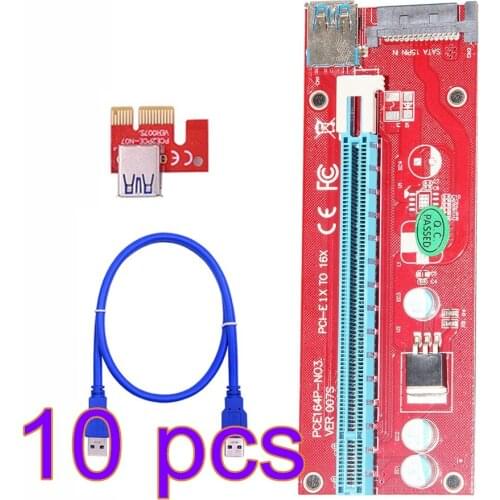 10PCS VER007 PCI-E Riser Card 007S PCI Express PCIE 1X 16X Adapter 60CM USB 3.0 Cable SATA Power for GPU Mining Miner