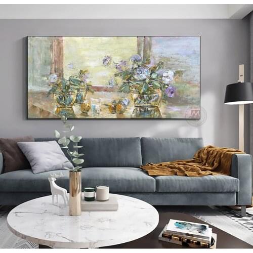 Handmade heavy oil abstract flower oil painting grey Original Large gorgeous Painting home Living Room wall Decor Artworks