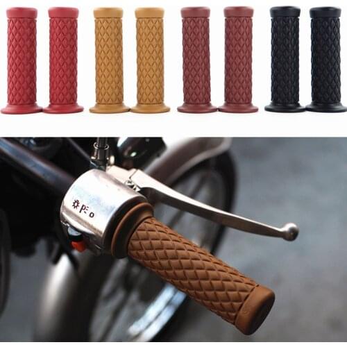 Motorcycle Handlebar Grip Retro Rubber Handle Bar Non Slip Unviersal Vintage Grip for 7/8" Handlebars for Yamaha Honda Kawasaki