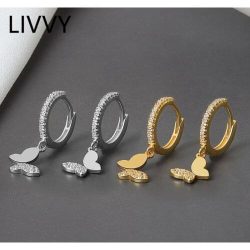 LIVVY Silver Color Butterfly Hoop Earrings for Women Shiny Gold 2021 Trend Female Fashion Jewelry Gift