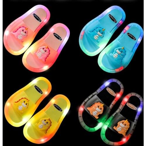 Children Slipper Jelly Flash Colorful Indoor Home Soft Dinosaur Slippers Sandals Boy Summer 2021 Flip-flops Slipstop Shoes Kids