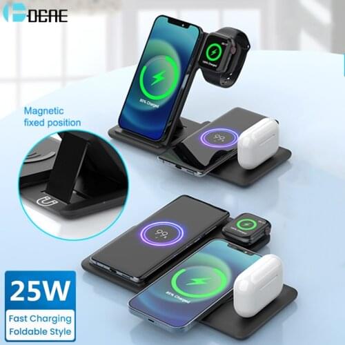 Foldable Wireless Charger for iPhone 12 11 XS XR X 8 4 in 1 Qi 25W Fast Charging Stand Pad For Apple Watch 6 SE 5 4 Airpods Pro