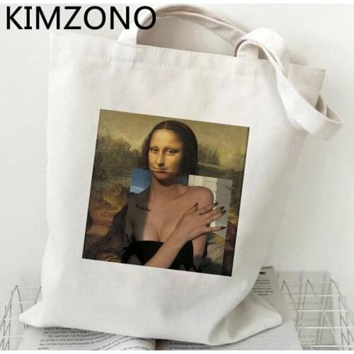 Mona Lisa shopping bag cotton recycle bag eco bolsas de tela shopper grocery bag ecobag jute fabric sac toile