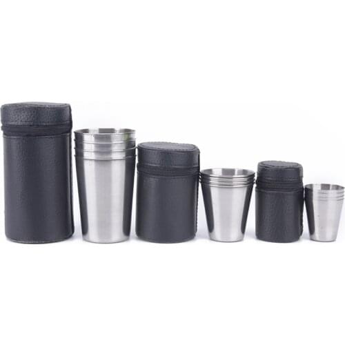 Outdoor Camping Cup Tableware 30ml/70ml/170ml Travel Cups Set Stainless Steel Cover Mug Drinking Coffee Tea Beer With Case