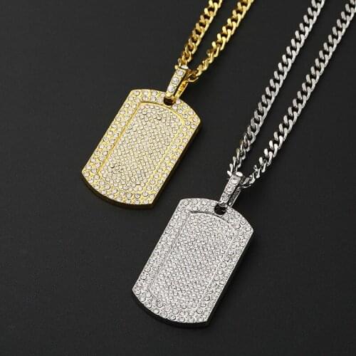 Hip Hop Fashion Jewelry for Men Women Rock Gold Color Micro Pave Full Rhinestone Square Pendant Necklace for Men Rope Link Chain
