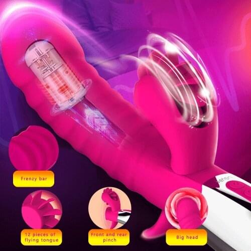 3-in-1 Tongue Licking Heating Double Head Vibrator Adult Sex Products G Spot Clitoris Stimulate Massage Dildo Vibrator USB