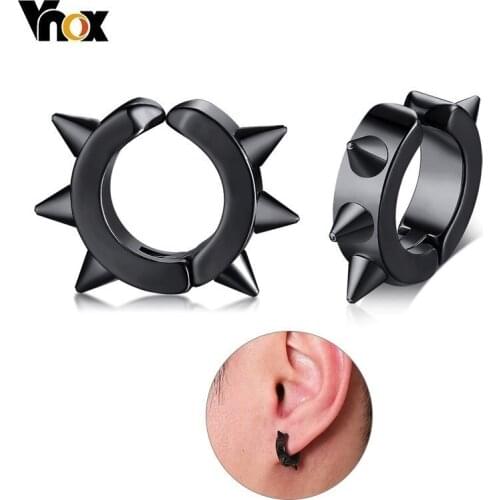 Vnox Rock Rivet Ear Clip No Needle Hoop Earrings for Women Men Anti-allergy Stainless Steel Brincos Punk Boucles d'oreilles