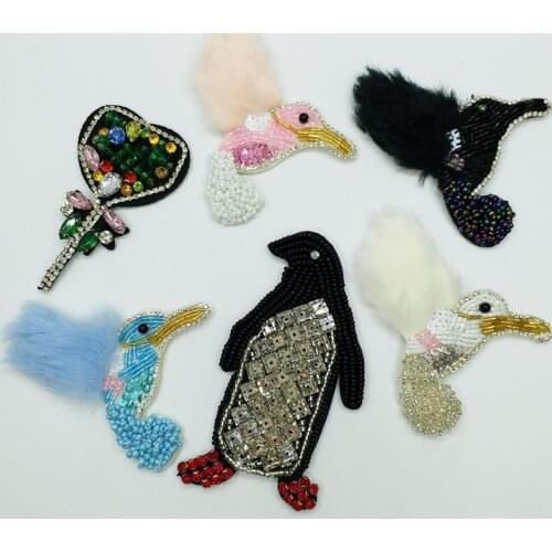 Penguin 3D Handmade beaded Patches for clothing DIY sew on sequin rhinestone parches Beaded applique parches bordados para