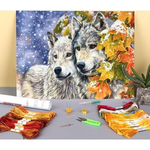 Wolf Animal Printed 11CT Cross Stitch Embroidery Patterns DMC Threads Craft Handmade Needlework Painting Needle Room Adults