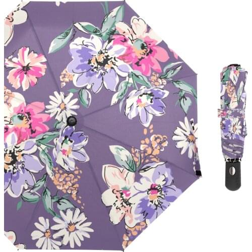 Top Quality Fully Automatic Umbrella Rain Women Windproof Flower Print Three Folding Umbrella Travel Outdoor Parapluie Parasol