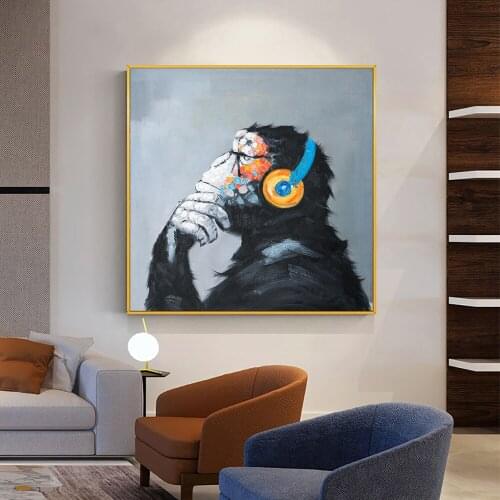 YQ Hand Painted Monkey Cartoon Oil Painting On Canvas Handmade Animal Wall Art Abstract Paintings For Bedroom Home Decoration