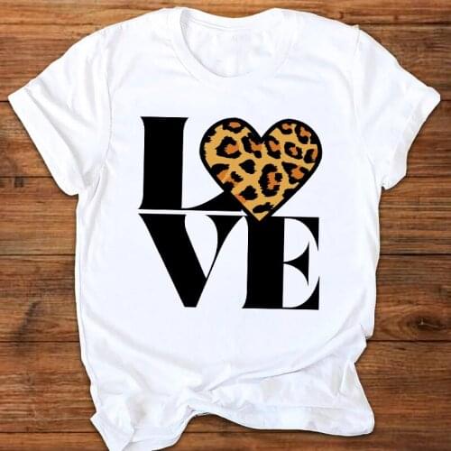 Women Graphic Leopard Letter Sweet Short Sleeve Ladies Printing Print Clothes Lady Tees Tops Female T Shirt Womens T-Shirt