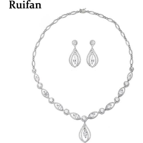 Luxury Cubic Zirconia Real 925 Sterling Silver Necklace Drop Earrings Sets for Women Wedding Fine Jewelry Accessories YJS003